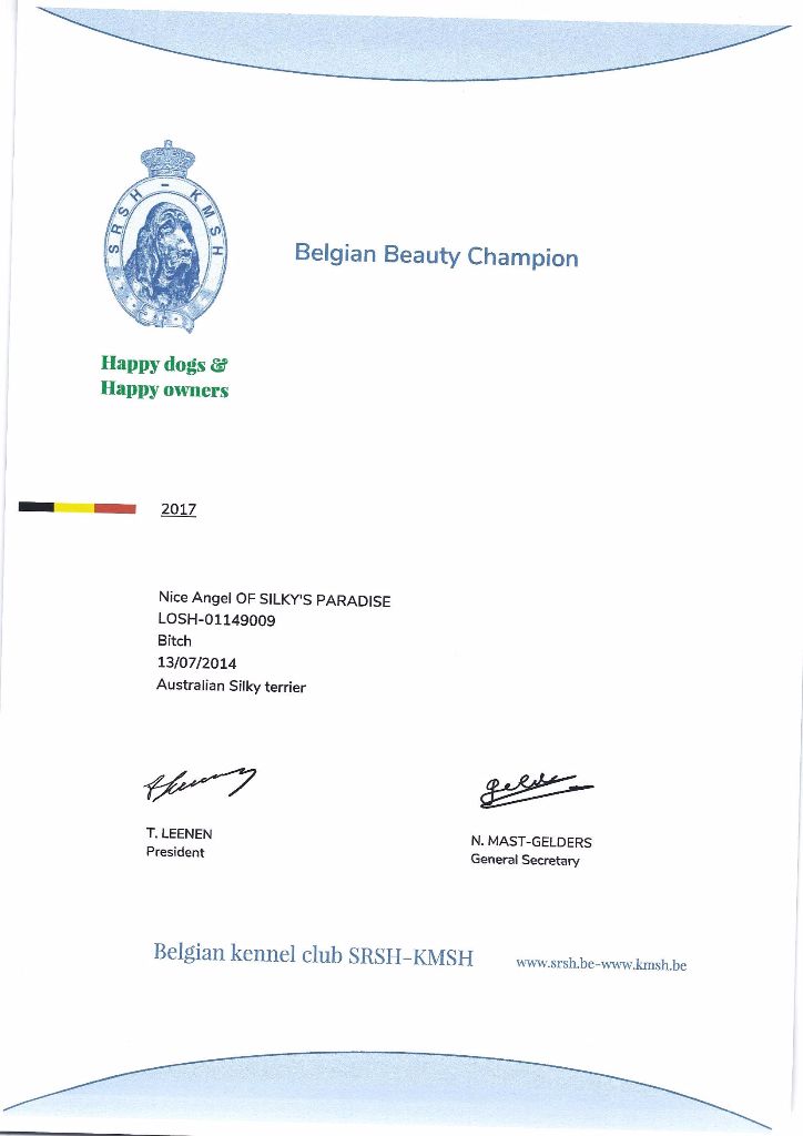 of Silky's Paradise - NICE ANGEL: CERTIF BE CHAMPION