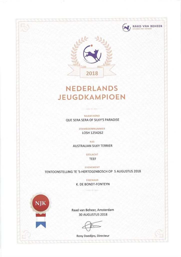 of Silky's Paradise - QUE SERA SERA: CERTIF JUNIOR NL CHAMPION
